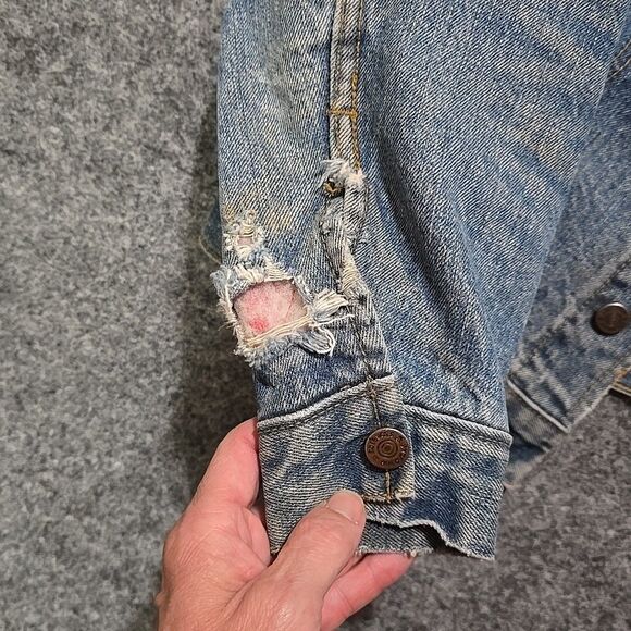 VTG Distressed Cropped Denim Jacket SzM Roebucks Work Chore Barn Coat Corduroy - Picture 6 of 15